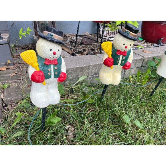Vintage Blow Mold Christmas Holiday Winter Snowmen Light Up Pathway Stakes - Wor - Picture 3 of 10